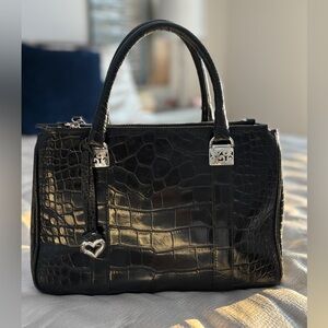 Brighton MONROE Croc Embossed Leather Satchel Removable Strap & Wallet Included